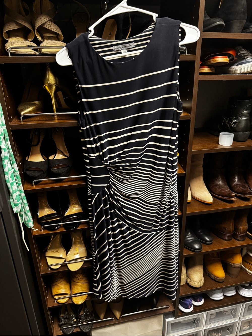 Striped Twist-Waist Sleeveless Midi Dress by Leota — Black & White